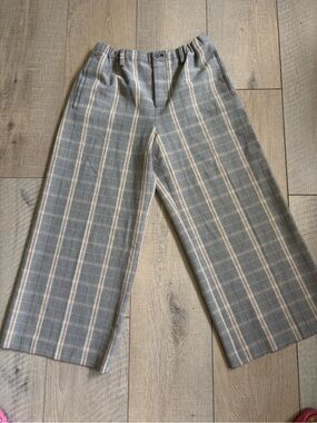 Maje Gray Plaid Trousers with Cream and Yellow Accents